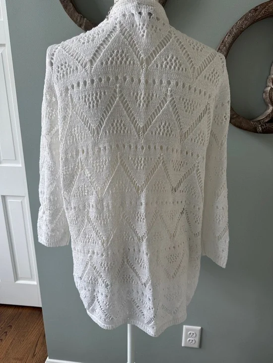 Chico's White Openwork Long Cardigan size 3 XL - Picture 5 of 6